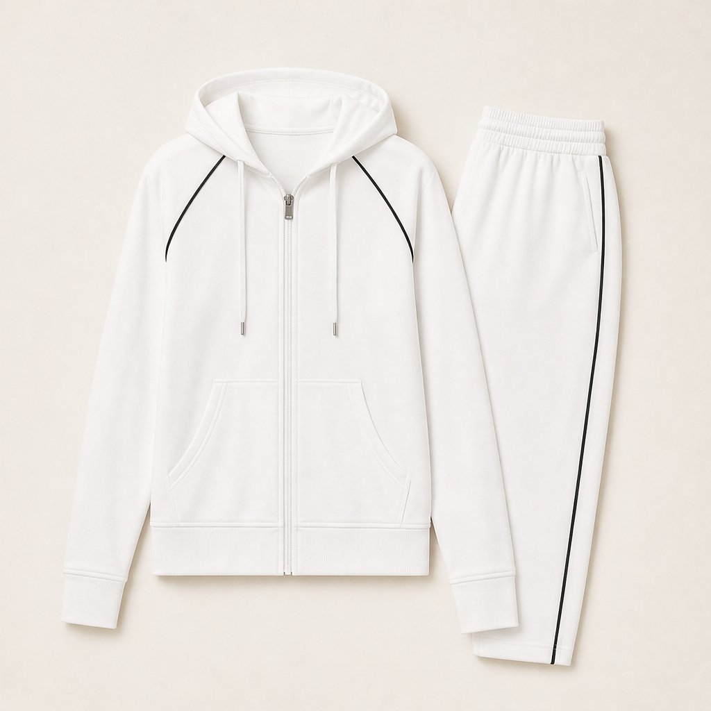 Velomia – Felpa con Zip e Pantaloni Tuta Set Due Pezzi White