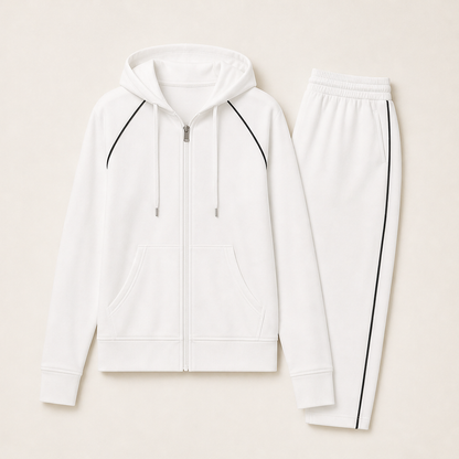 Velomia – Felpa con Zip e Pantaloni Tuta Set Due Pezzi White
