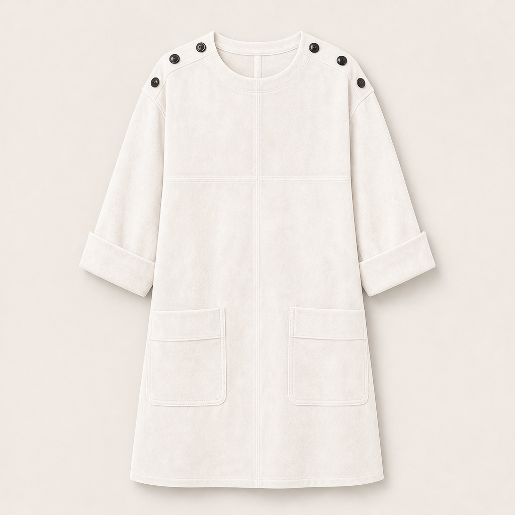 Sueveta – Minivestito in Similpelle Scamosciata con Bottoni White