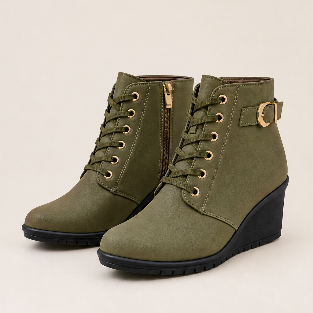 Kouzeli – Stivaletti con Zeppa e Lacci Olive