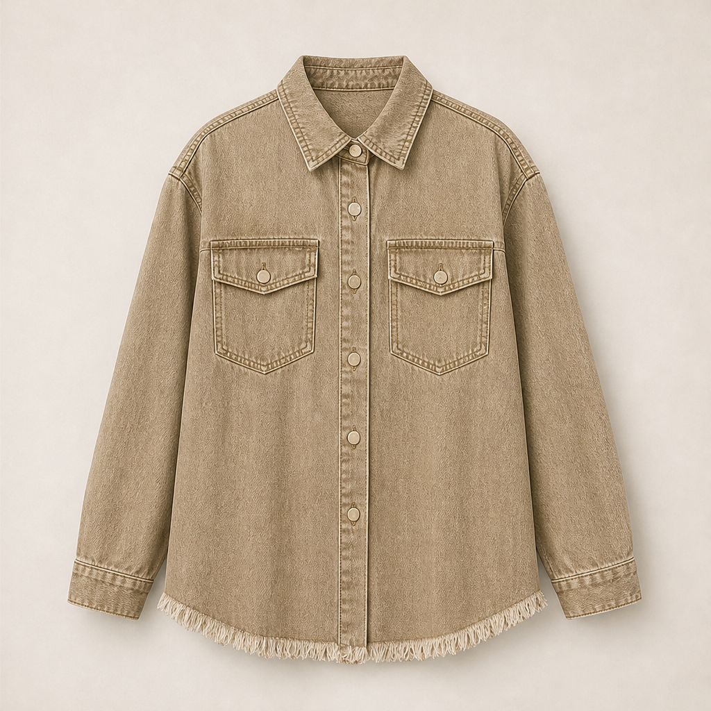 Vallesca – Giacca di Jeans Oversize Orlo Sfrangiato Beige