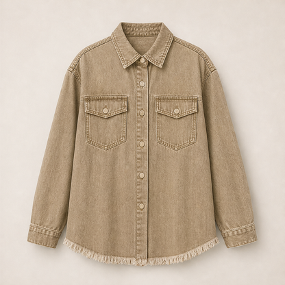 Vallesca – Giacca di Jeans Oversize Orlo Sfrangiato Beige