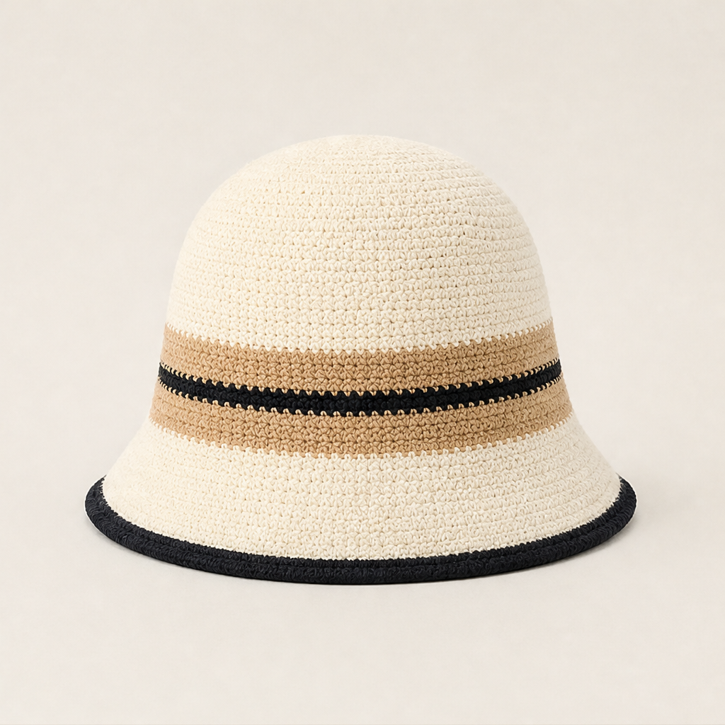 Verolli – Cappello Cloche a Righe Pieghevole Ivory
