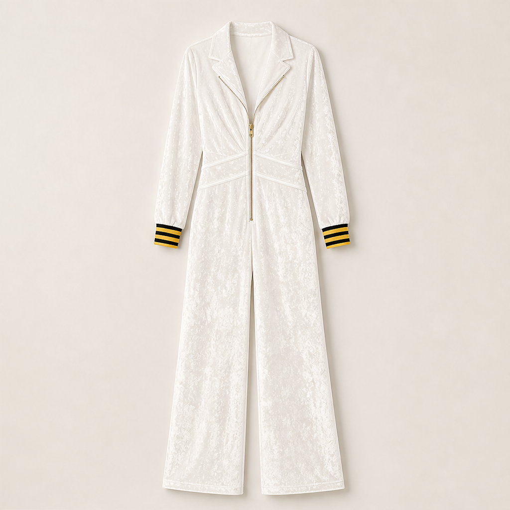 Velmora – Tuta Jumpsuit in Velluto con Zip White