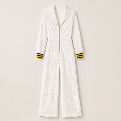 Velmora – Tuta Jumpsuit in Velluto con Zip White
