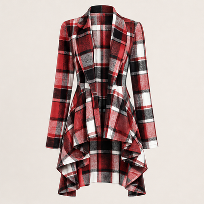 Varella – Cappotto Peplum a Scacchi Asimmetrico Red