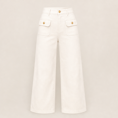 Varelli – Pantaloni a Vita Alta Gamba Larga Beige