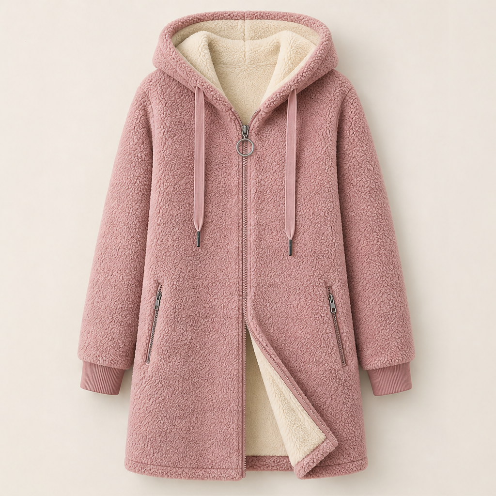 Lanicora – Cappotto in Ecopelliccia Agnello con Cappuccio Pink