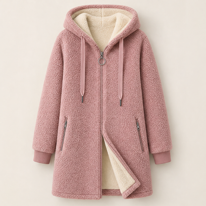 Lanicora – Cappotto in Ecopelliccia Agnello con Cappuccio Pink