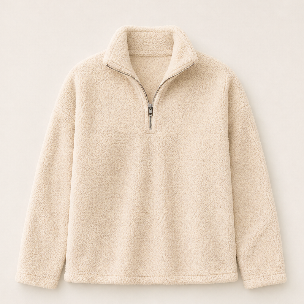 Morvelle – Felpa in Pile con Zip Corta Beige