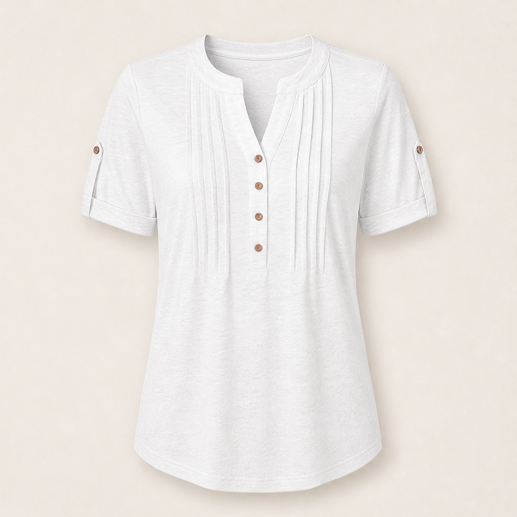 Venalira – Blusa Scollo V Plissettata con Bottoni White
