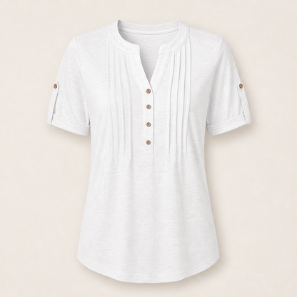 Venalira – Blusa Scollo V Plissettata con Bottoni White