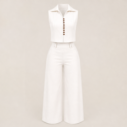 Velinora – Completo Smanicato con Pantaloni Ampi White