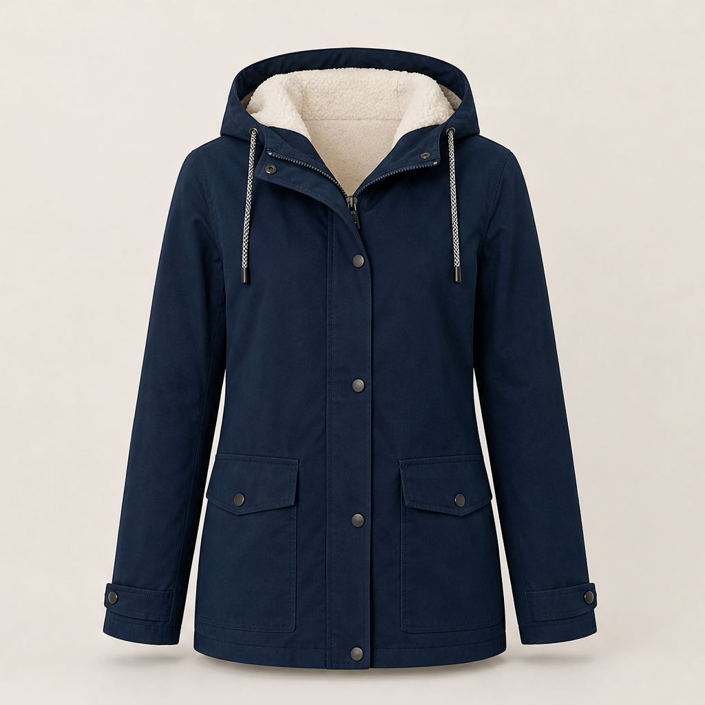 Calorra – Giacca Imbottita con Cappuccio in Sherpa Navy