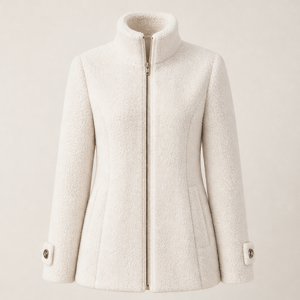 Morvenne – Giacca in Pile Collo Alla Coreana Beige