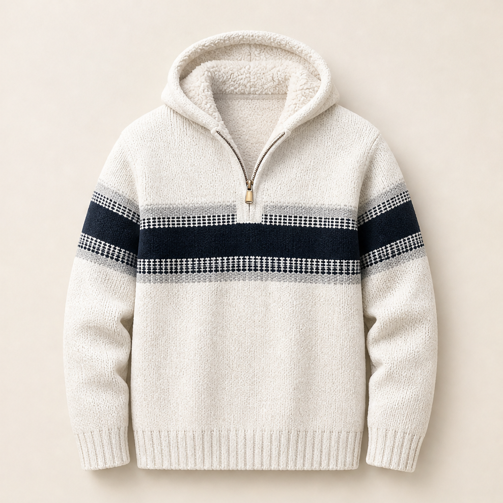Calveno – Felpa con Cappuccio Effetto Maglia Foderata Termica Cream