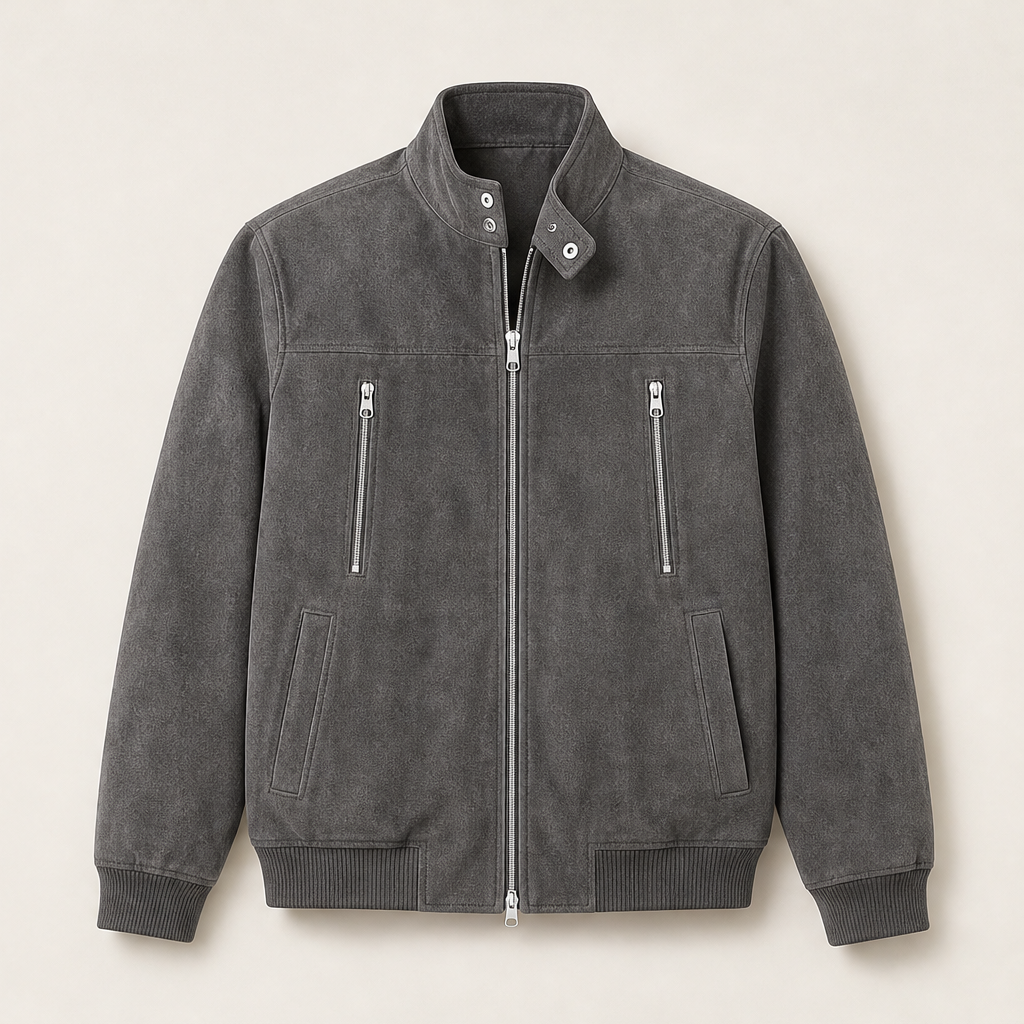 Velmara – Giacca Bomber Scamosciata Collo Coreano Grey