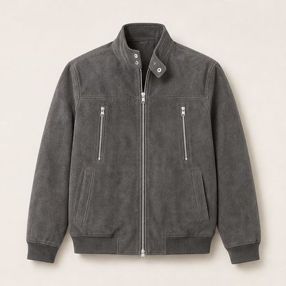 Velmara – Giacca Bomber Scamosciata Collo Coreano Grey