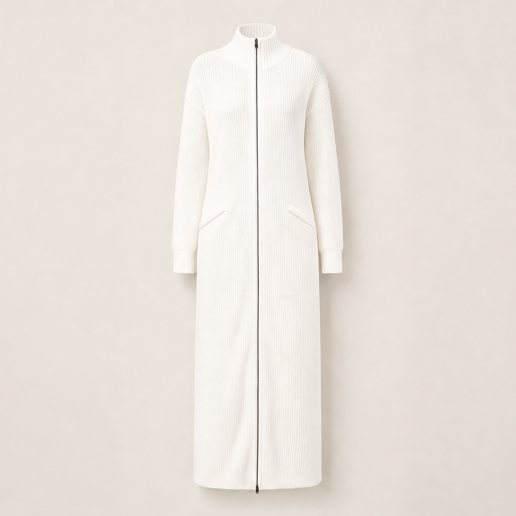 Velmora – Abito Maxi in Maglia con Profili a Contrasto White