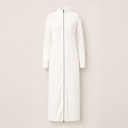 Velmora – Abito Maxi in Maglia con Profili a Contrasto White