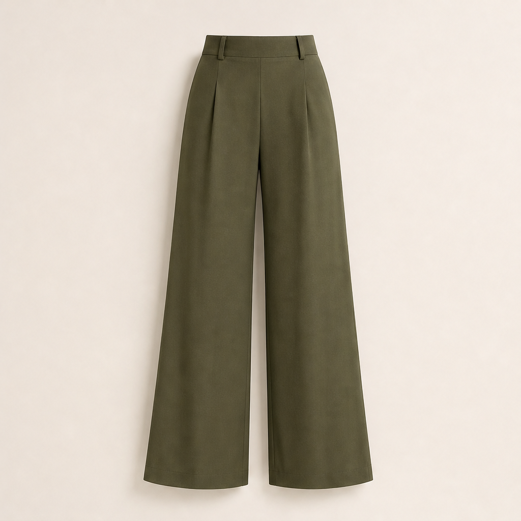 Velmora – Pantaloni Sartoriali a Vita Alta Gamba Larga Olive