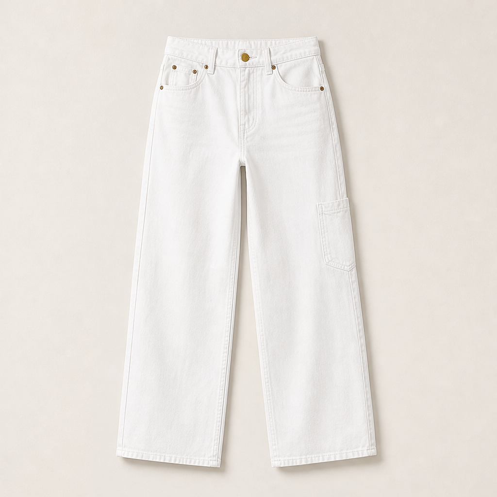 Varelio – Jeans Dritti a Vita Alta Comfort White