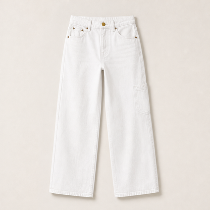 Varelio – Jeans Dritti a Vita Alta Comfort White