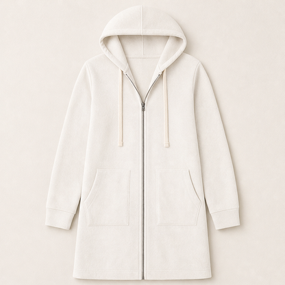 Felisora – Felpa Lunga con Cappuccio e Zip Beige