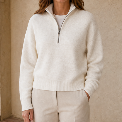 Varonne – Maglione Mezza Zip Comfort Ivory