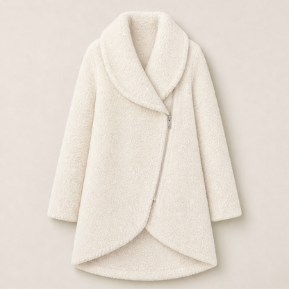 Morvante – Cappotto Lungo in Pile Asimmetrico Cream