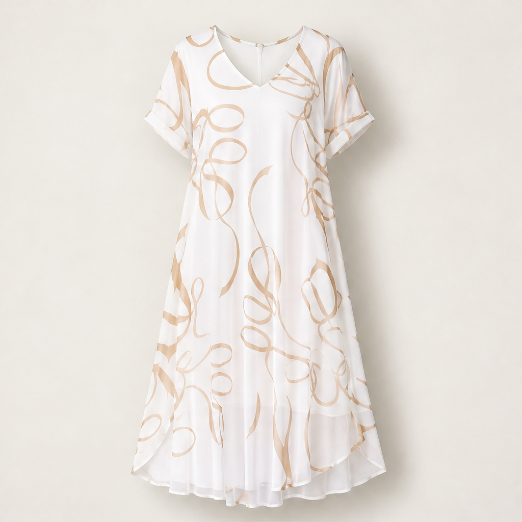 Verolena – Scollo a V Doppio Strato Vestito Midi White