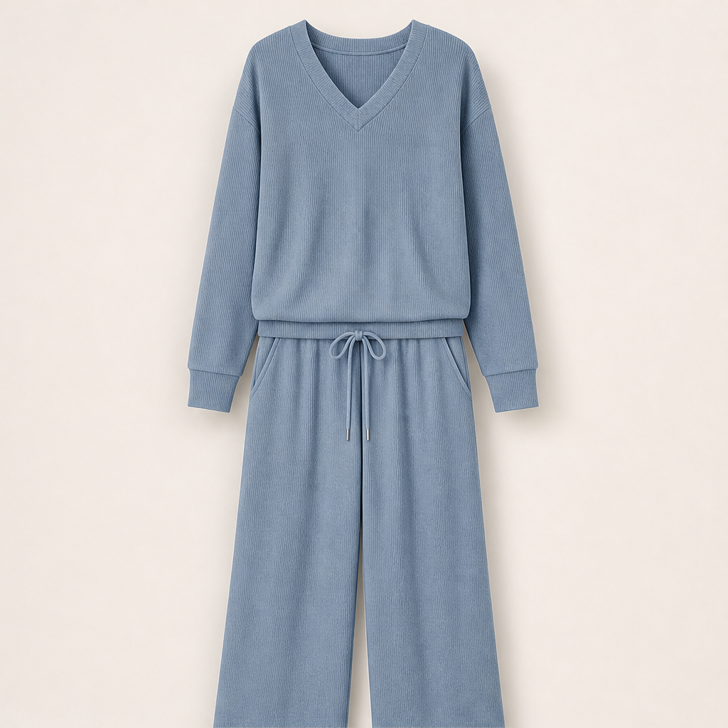 Morvena – Completo Scollo a V in Maglia Blue