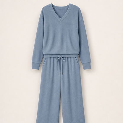 Morvena – Completo Scollo a V in Maglia Blue