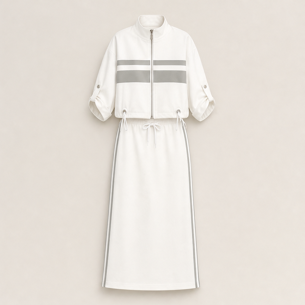 Varenza – Giacca Color-Block e Abito Midi, Set Due Pezzi White