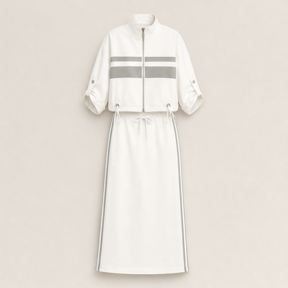 Varenza – Giacca Color-Block e Abito Midi, Set Due Pezzi White