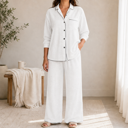 Novarelle – Pigiama in Flanella con Collo a Rever White