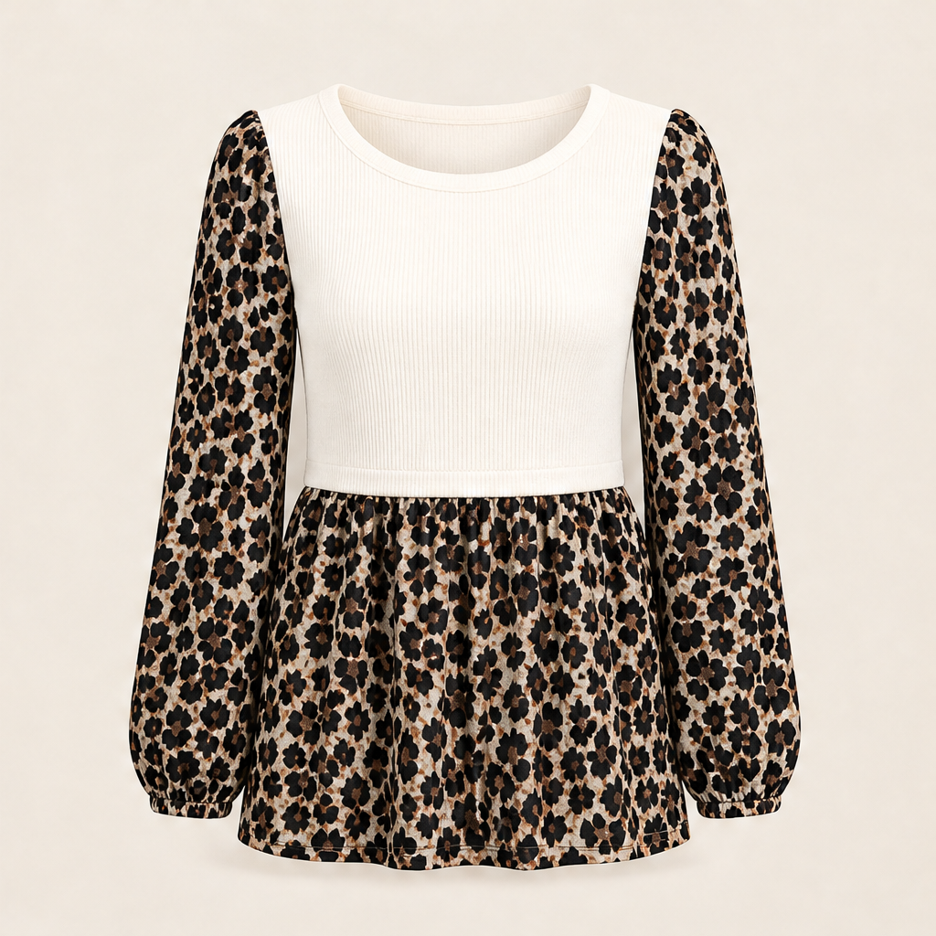 Felvaro – Top Patchwork Leopardato Maniche Lunghe White