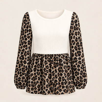 Felvaro – Top Patchwork Leopardato Maniche Lunghe White