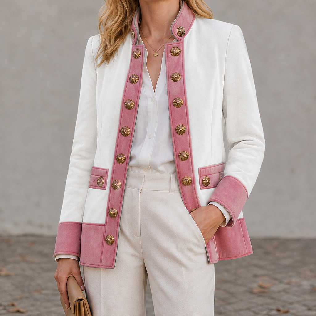Varonne – Giacca Militare in Suede con Bordo Rosa White