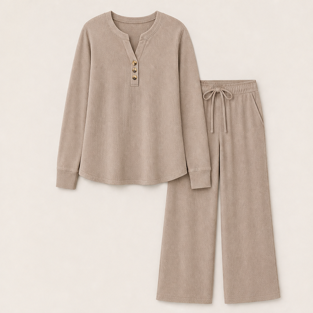 Molveta – Completo Lounge Maniche Lunghe e Pantaloni Palazzo Taupe