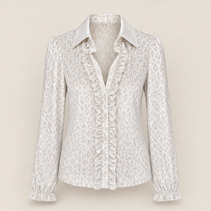 Velarosa – Camicia in Velluto Leopardata con Rouches Beige