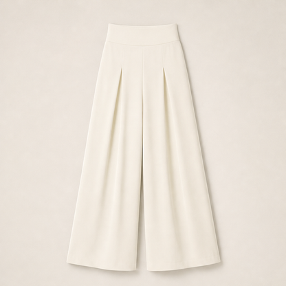 Velarosa – Pantaloni a Vita Alta Gamba Larga Plissettati Beige