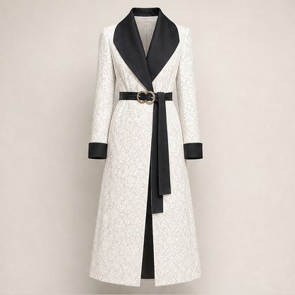 Veloria – Cappotto Lungo con Revers Ampio Contrastante White