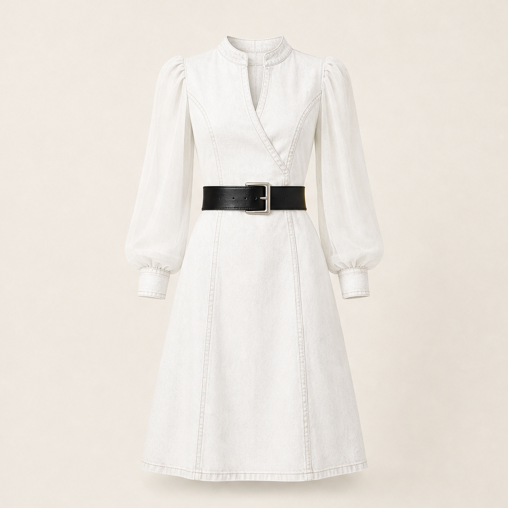 Velmira – Abito Jeans Svasato Effetto Snellente White