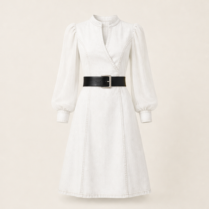 Velmira – Abito Jeans Svasato Effetto Snellente White