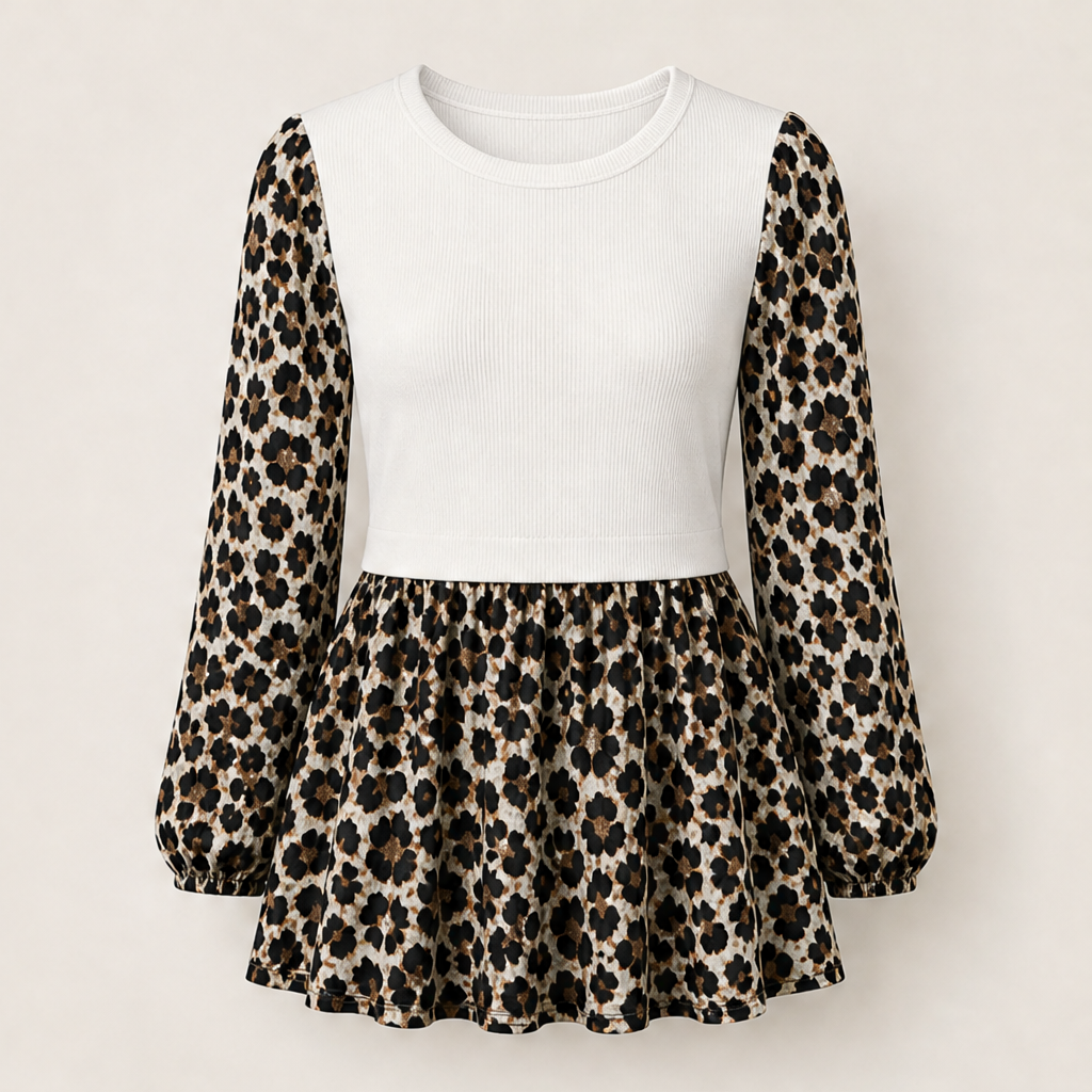 Velmara – Top Tunica a Contrasto Leopardato White