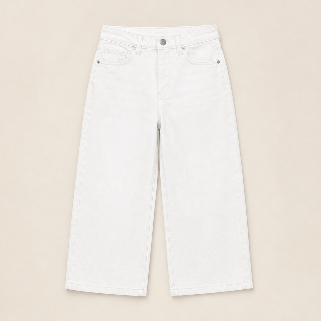 Vareska – Jeans Larghi Cropped a Vita Media White