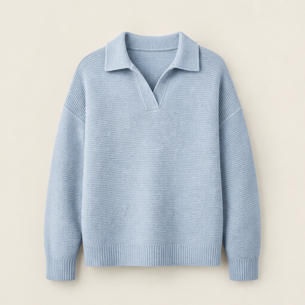 Novarello – Maglione Girocollo a Polo in Maglia Powder Blue