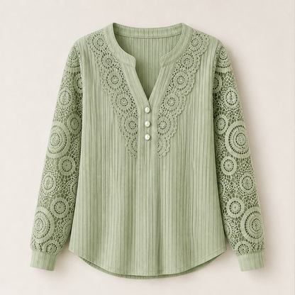 Lorenza – Blusa in Pizzo Patchwork Scollo a V Sage Green
