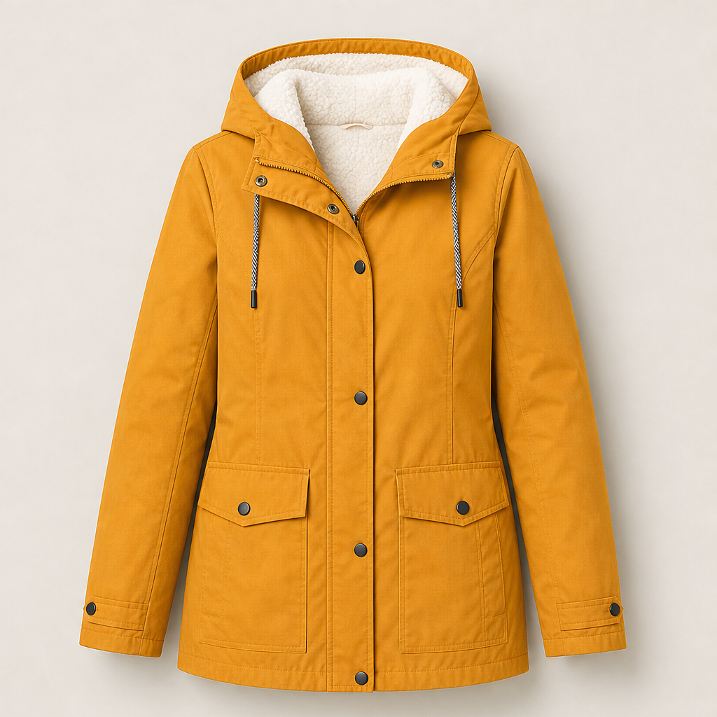 Calorena – Giacca con Cappuccio Foderata in Pile Mustard
